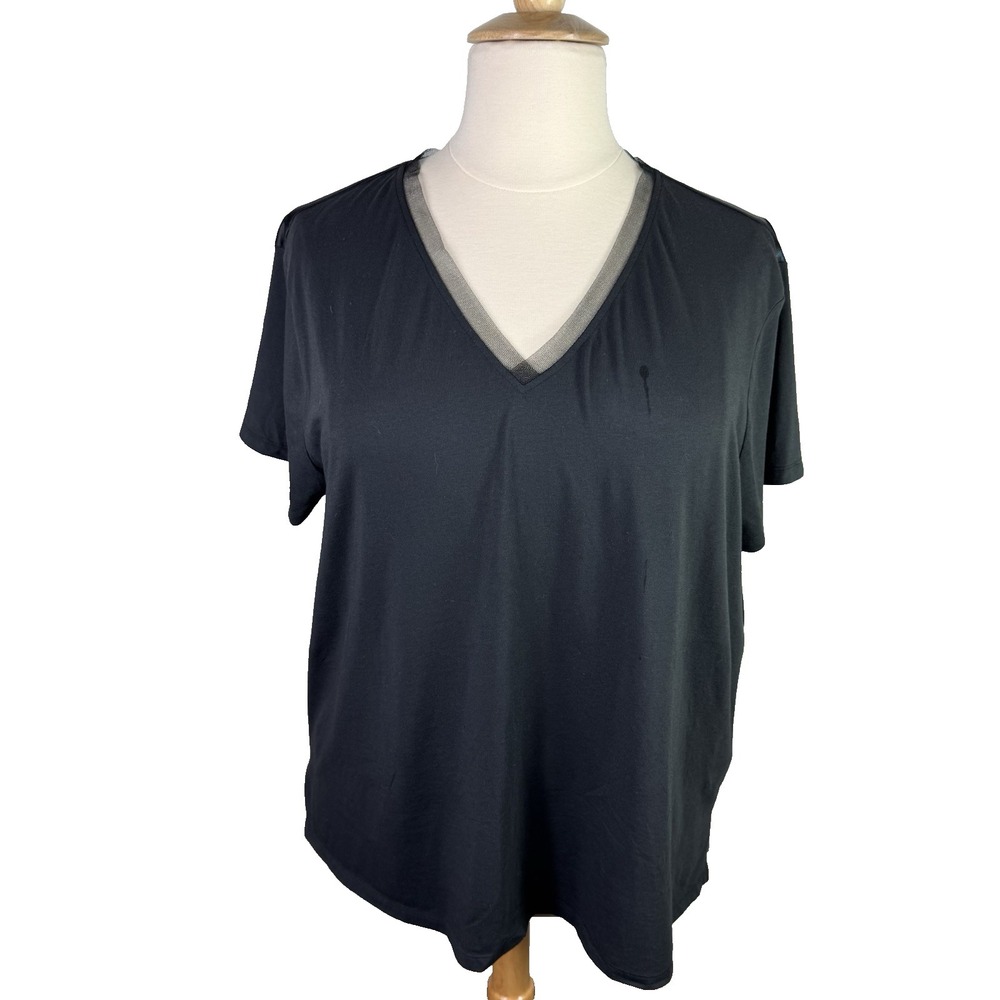 Ava & Viv Top Women's Silky Ruched Back Short Sleeve V-Neck Plus Sz 2X